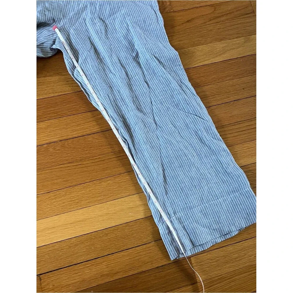 Everlane Grey Linen Pinstripe Wide Leg Crop One Piece Jumpsuit Romper 4